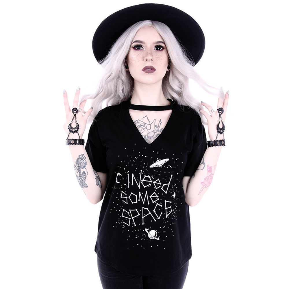 Restyle - I Need Some Space v-neck T-shirt Femme - Noir